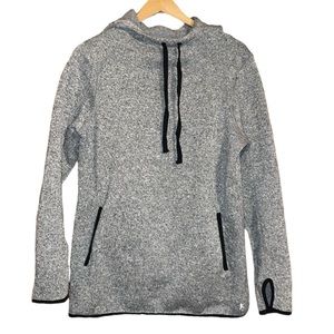 •DANSKIN•HEATHERED GRAY W/BLACK TRIM FLEECE LINED HOODIE PULLOVER SIZE 1X (16W)